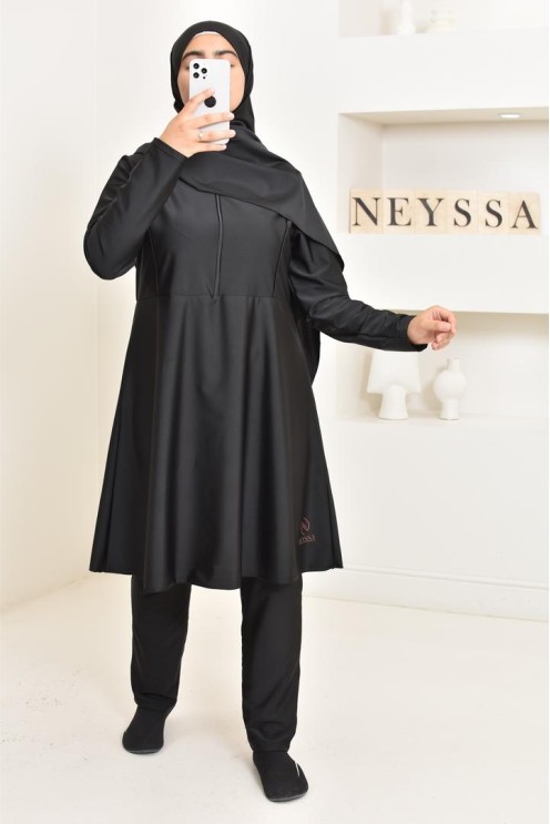 3-piece long black burkini, tunic, pants and hijab. ideal hijabi