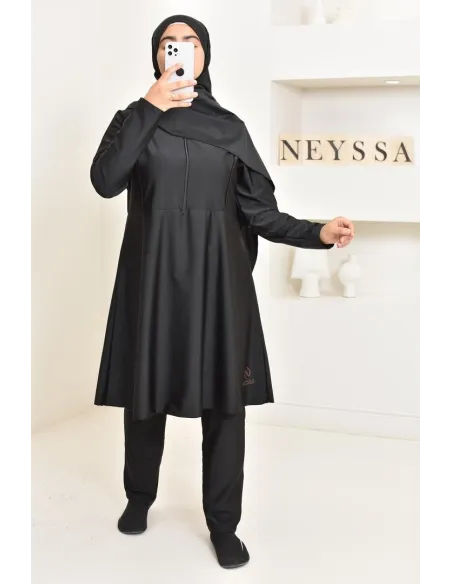 langer Burkini schwarz 3-teilig, Tunika, Hose und Hijab. ideal für Hijabi.