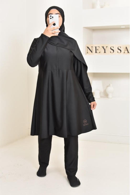 3-piece long black burkini, tunic, pants and hijab. ideal hijabi