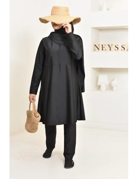 3-piece long black burkini, tunic, pants and hijab. ideal hijabi