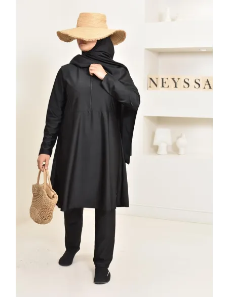 3-piece long black burkini, tunic, pants and hijab. ideal hijabi