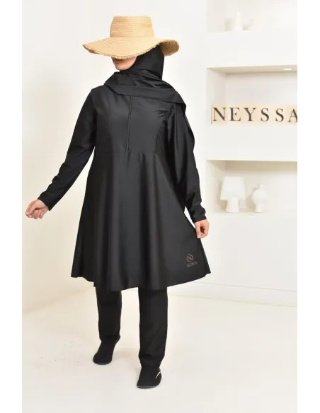 3-piece long black burkini, tunic, pants and hijab. ideal hijabi