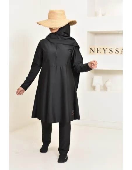 langer Burkini schwarz 3-teilig, Tunika, Hose und Hijab. ideal für Hijabi.