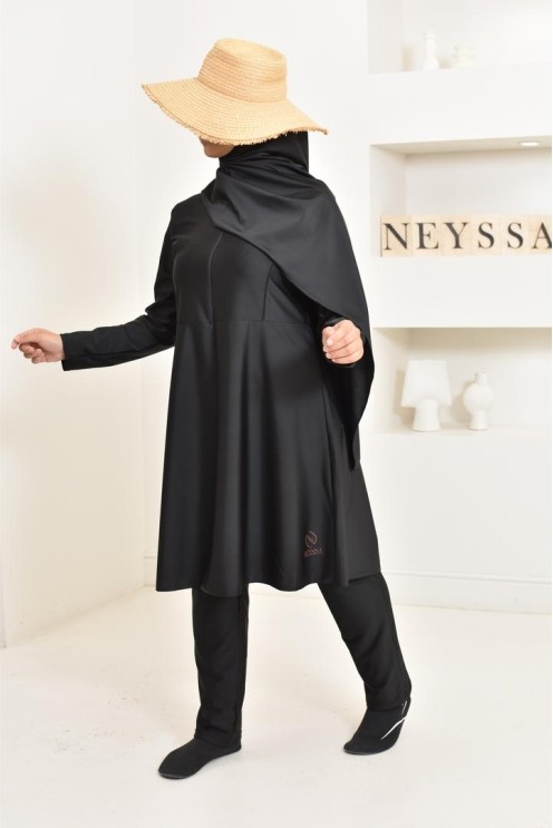 3-piece long black burkini, tunic, pants and hijab. ideal hijabi