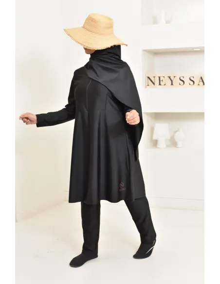 langer Burkini schwarz 3-teilig, Tunika, Hose und Hijab. ideal für Hijabi.