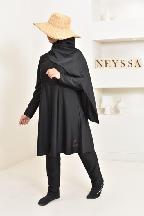 3-piece long black burkini, tunic, pants and hijab. ideal hijabi