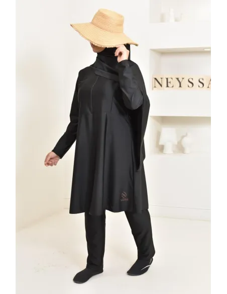 burkini long noir 3 pièces, tunique, pantalon et hijab. idéal hijabi