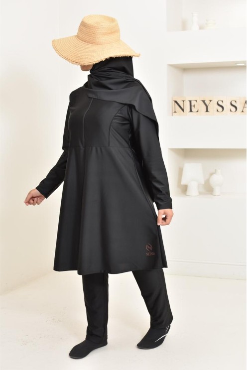 3-piece long black burkini, tunic, pants and hijab. ideal hijabi