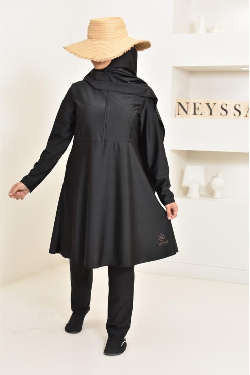 3-piece long black burkini, tunic, pants and hijab. ideal hijabi