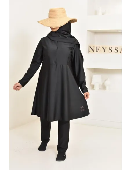 burkini long noir 3 pièces, tunique, pantalon et hijab. idéal hijabi