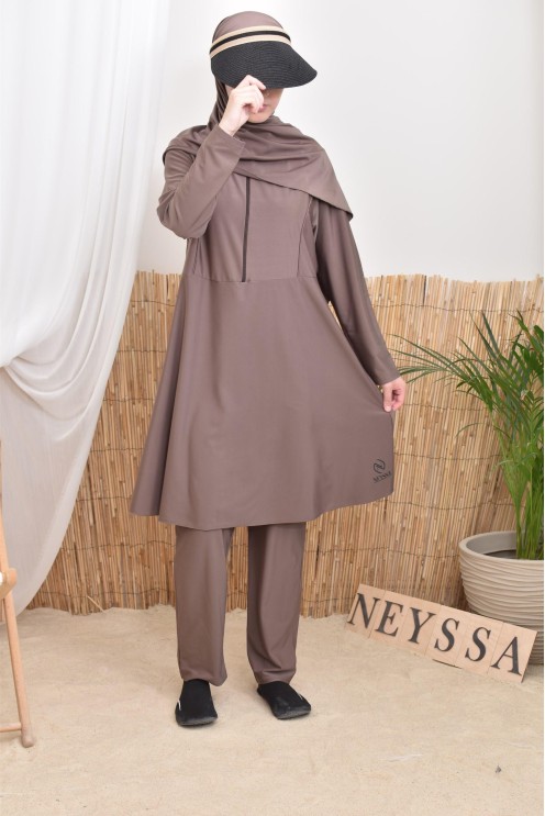 Burkini long flared cut tunic with zip, ideal for nursing mothers