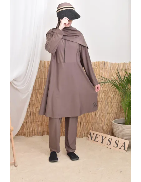 Langer Burkini mit ausgestelltem Schnitt Tunika mit Reißverschluss