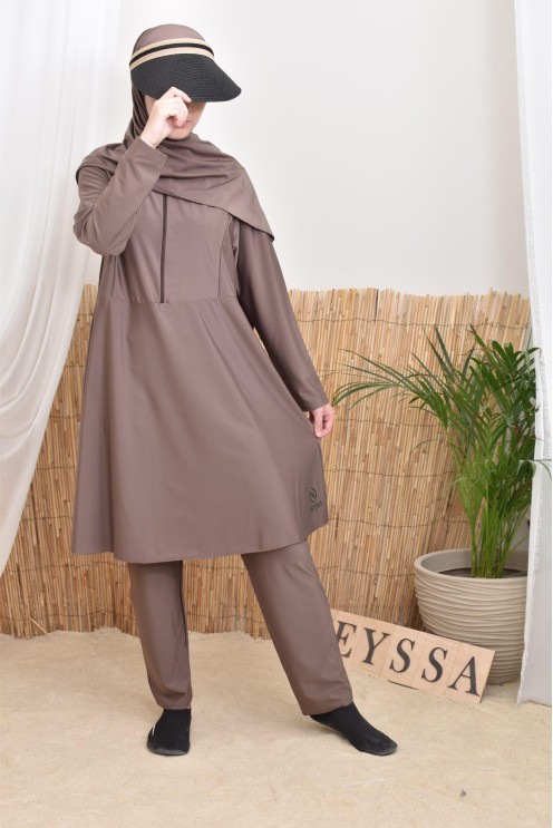 Burkini long coupe évasée tunique zippée, idéale femme allaitante