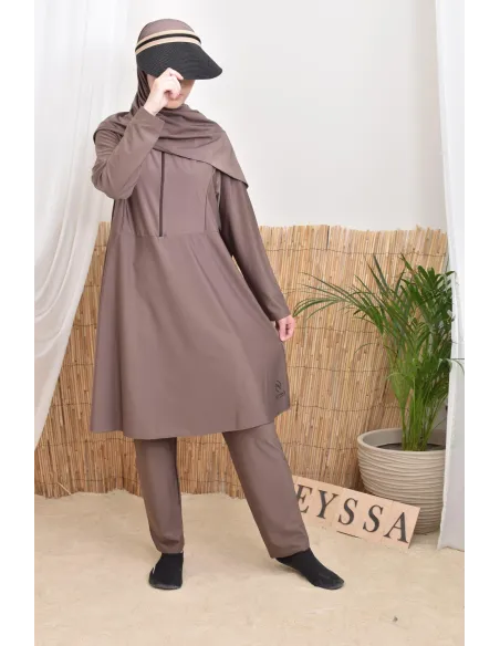 Burkini long coupe évasée tunique zippée, idéale femme allaitante