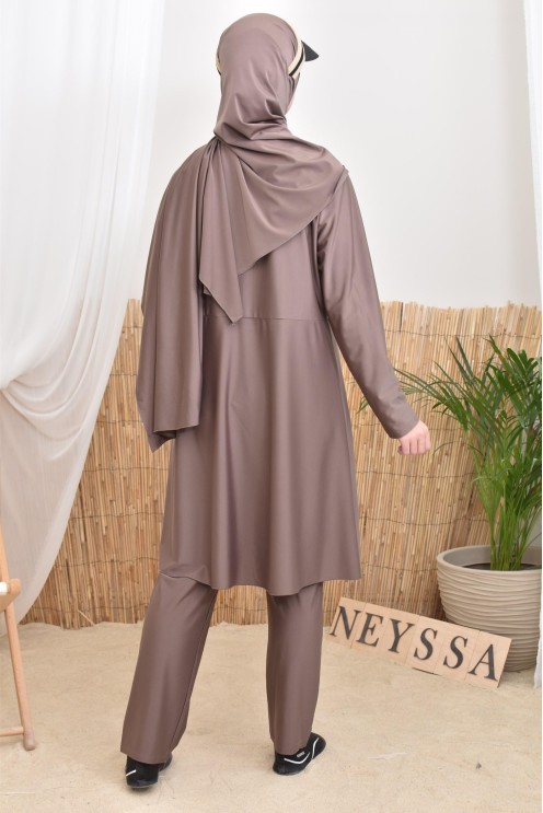 Burkini long coupe évasée tunique zippée, idéale femme allaitante