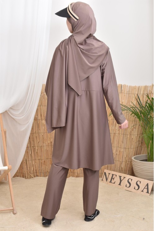 Burkini long coupe évasée tunique zippée, idéale femme allaitante