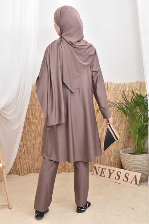 Burkini long flared cut tunic with zip, ideal for nursing mothers