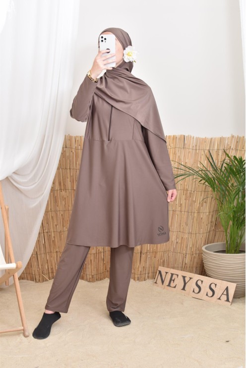 Burkini long flared cut tunic with zip, ideal for nursing mothers