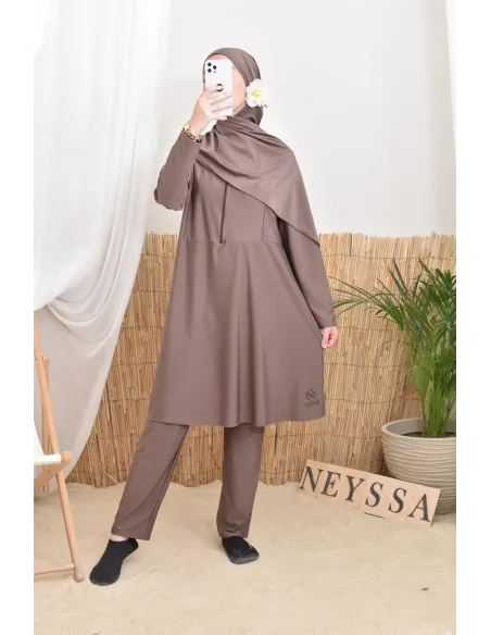 Burkini long coupe évasée tunique zippée, idéale femme allaitante