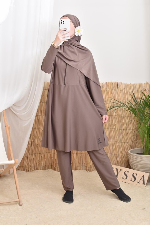 Burkini long flared cut tunic with zip, ideal for nursing mothers