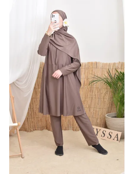 Langer Burkini mit ausgestelltem Schnitt Tunika mit Reißverschluss