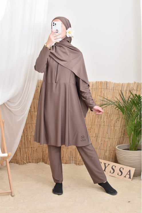 Burkini long flared cut tunic with zip, ideal for nursing mothers