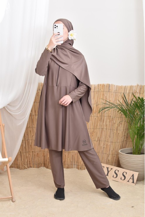 Burkini long flared cut tunic with zip, ideal for nursing mothers