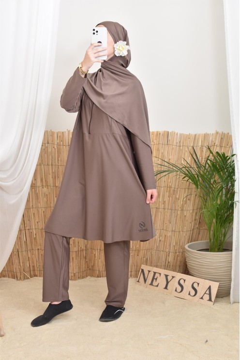 Burkini long flared cut tunic with zip, ideal for nursing mothers