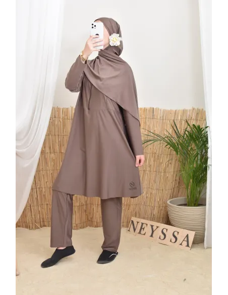 Burkini long coupe évasée tunique zippée, idéale femme allaitante