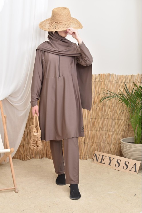 Burkini long flared cut tunic with zip, ideal for nursing mothers