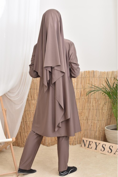 Burkini long coupe évasée tunique zippée, idéale femme allaitante