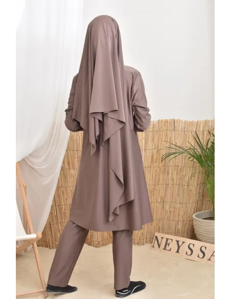 Burkini long coupe évasée tunique zippée, idéale femme allaitante