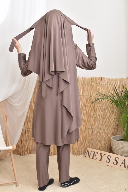 Burkini long coupe évasée tunique zippée, idéale femme allaitante