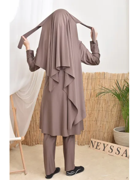 Burkini long coupe évasée tunique zippée, idéale femme allaitante