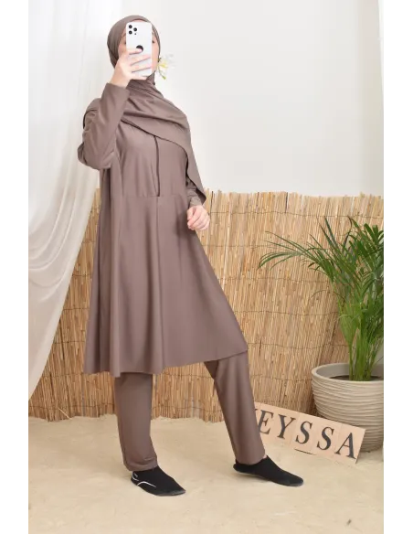 Langer Burkini mit ausgestelltem Schnitt Tunika mit Reißverschluss