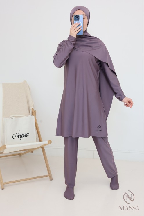 Burkini de bain avec tunique longue pour femme voilée, tissu hydrofuge