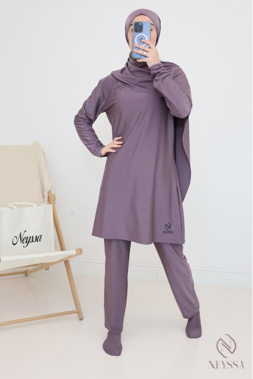 Badeburkini mit langer Tunika für verschleierte Frauen, wasserabweisender