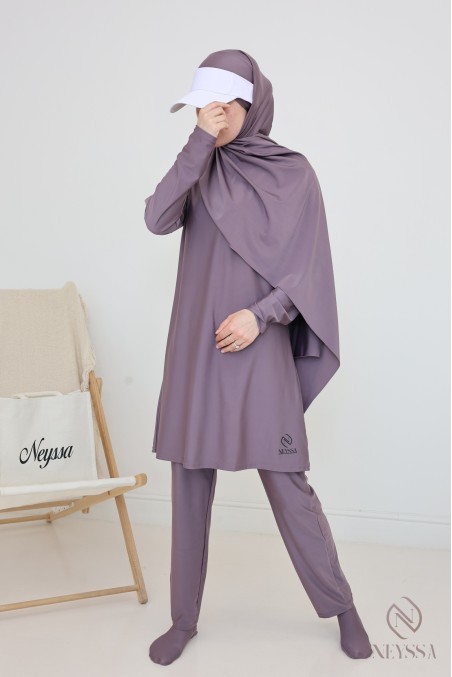 Burkini de bain avec tunique longue pour femme voilée, tissu hydrofuge
