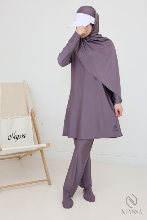 Burkini de bain avec tunique longue pour femme voilée, tissu hydrofuge
