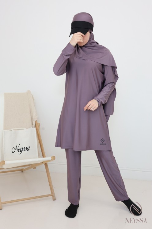 Burkini de bain avec tunique longue pour femme voilée, tissu hydrofuge