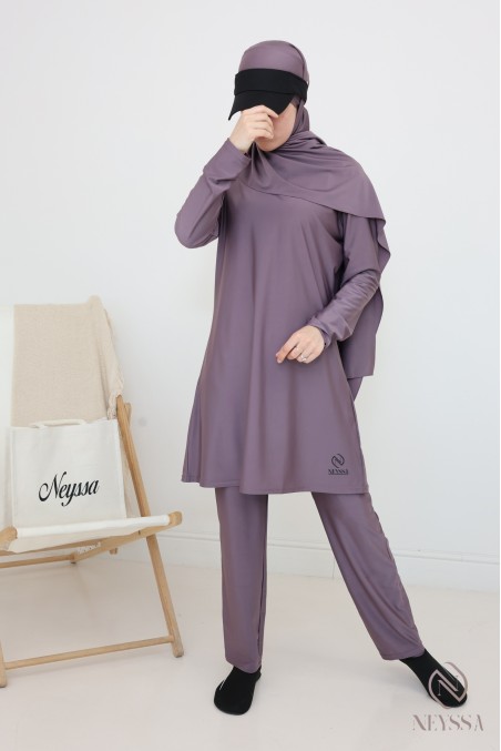 Burkini de bain avec tunique longue pour femme voilée, tissu hydrofuge