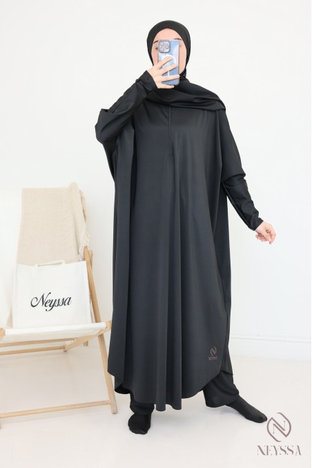 Schwarzer Burkini-Jilbab-Badeanzug für muslimische Hijabi-Frauen