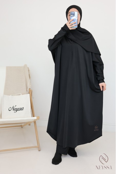 Schwarzer Burkini-Jilbab-Badeanzug für muslimische Hijabi-Frauen