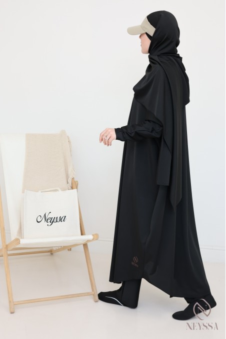 Schwarzer Burkini-Jilbab-Badeanzug für muslimische Hijabi-Frauen