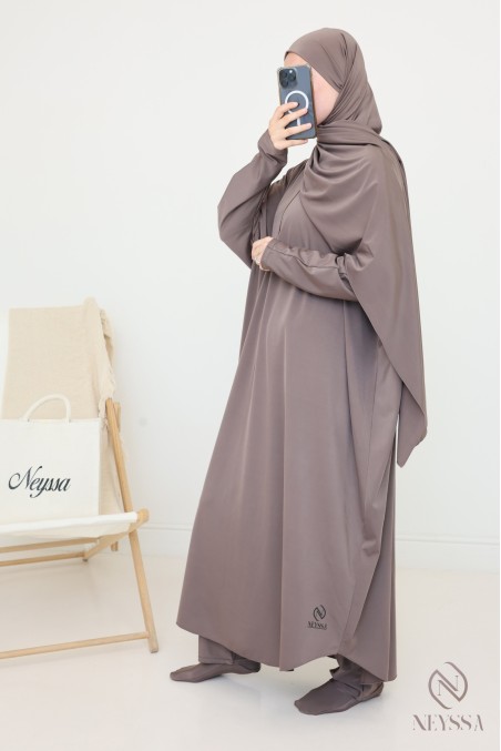 Burkini long jilbeb de bain taupe foncé pour femme hijabi