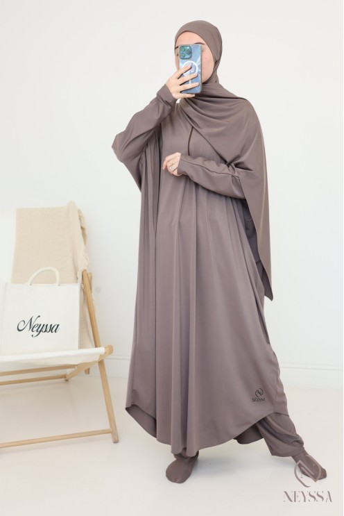 Dark taupe long burkini swimwear for hijabi women