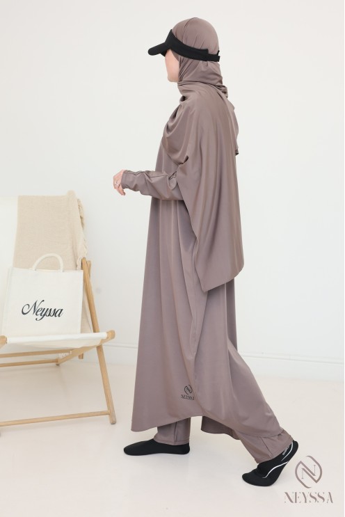 Burkini long jilbeb de bain taupe foncé pour femme hijabi