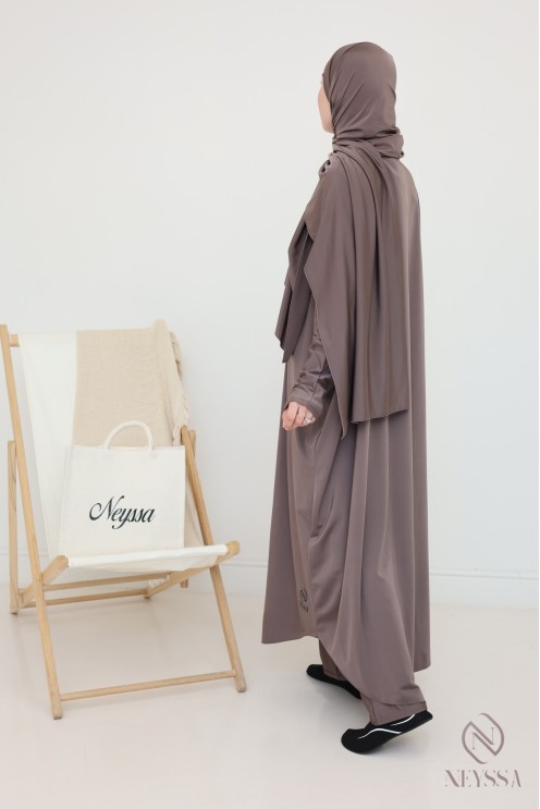 Burkini long jilbeb de bain taupe foncé pour femme hijabi