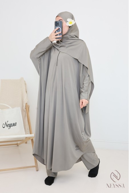 Women's taupe burkini swimwear jilbeb, high-quality water-repellent fabric