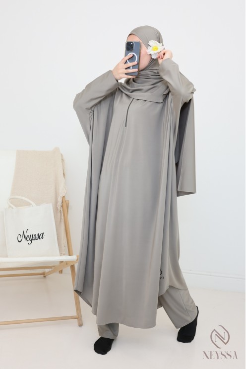 Women's taupe burkini swimwear jilbeb, high-quality water-repellent fabric